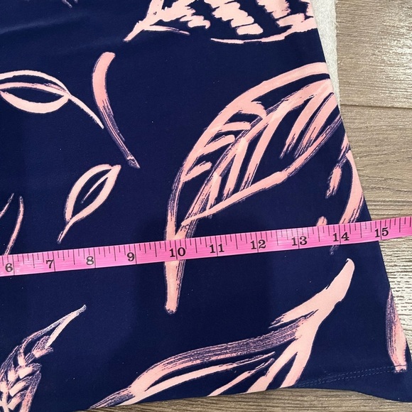 [XS]Tori Richards Honululu Navy and Pink Leaf Print Avery Wide Leg Jumpsuit - Picture 5 of 8